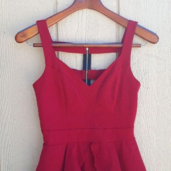 Vtg 80's Dress Edgy Bodycon Peplum Strappy Cutout Back Exposed Zipper Red Sz 7 - Picture 4 of 8